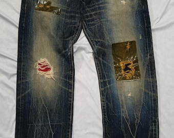 Vintage 00s Edwin 503 distressed look jeans low rise straight leg RARE custom made size 30x32