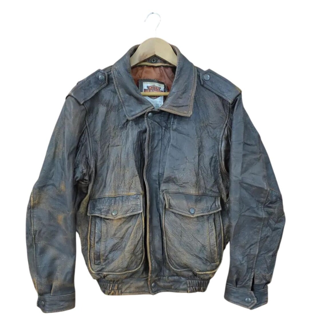 ジャケット・アウター 90s Harley-Davidson short leather bomber Vintage 90s Harley Davidson Leather Bomber Jacket Distressed Size