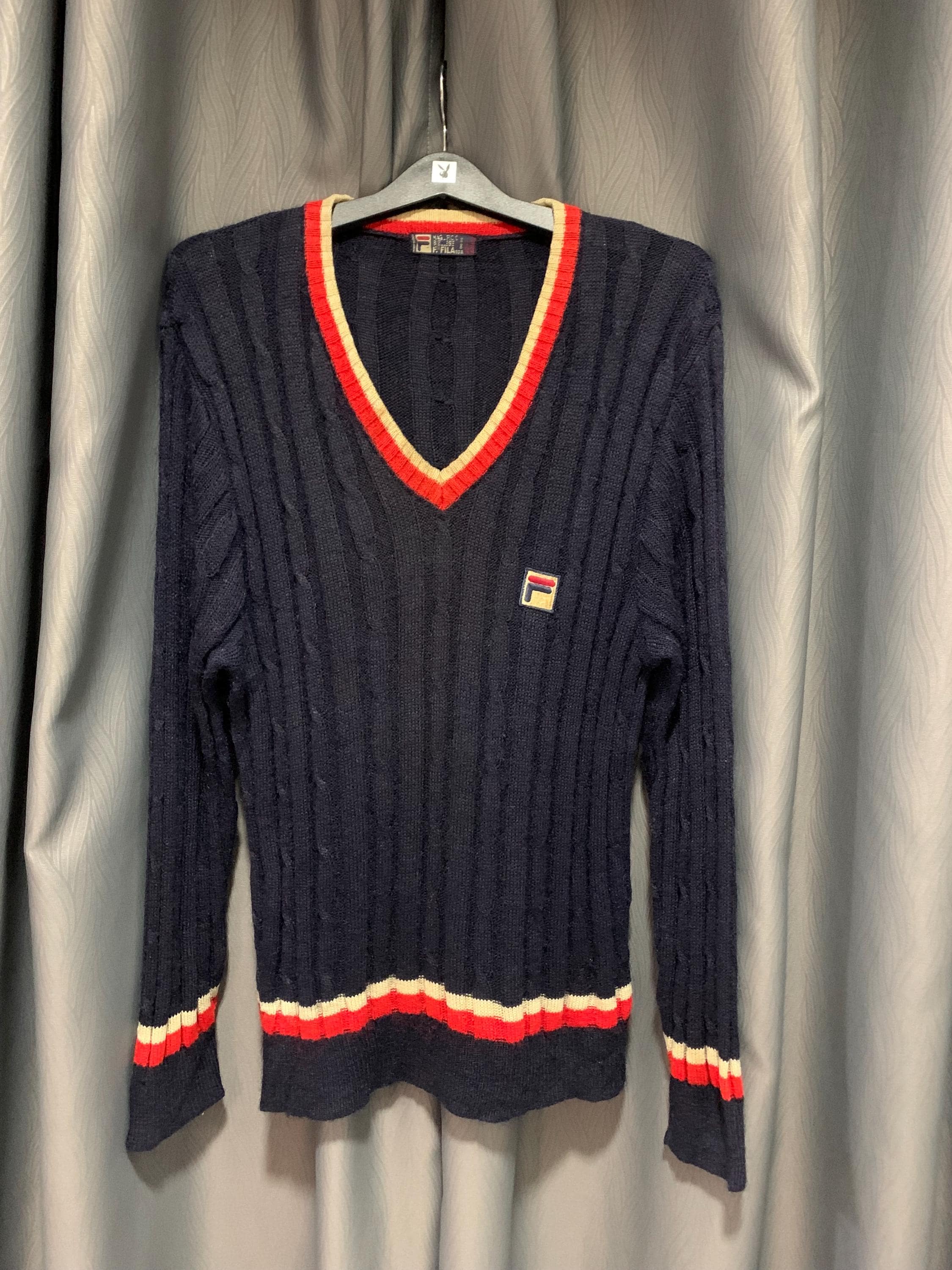 Vintage 70s Fila Cable Knit Vneck Wool Jumper Medium - Etsy Vintage 70s Fila Cable Knit Vneck Wool Jumper Medium - Etsy