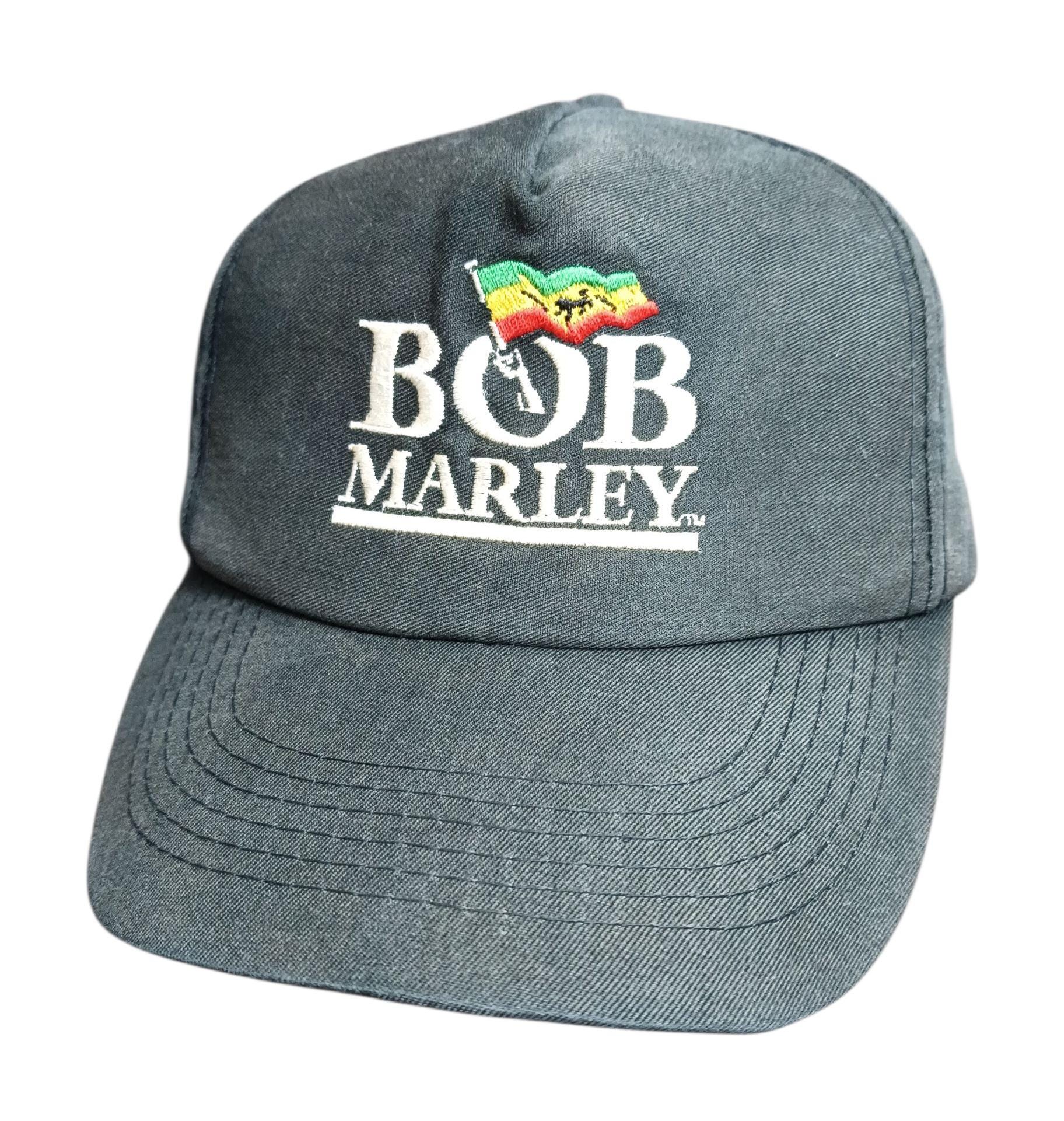 Vintage 90s Bob Marley Embroidery Spell out Leather Strap Adjustable Cap OSFA