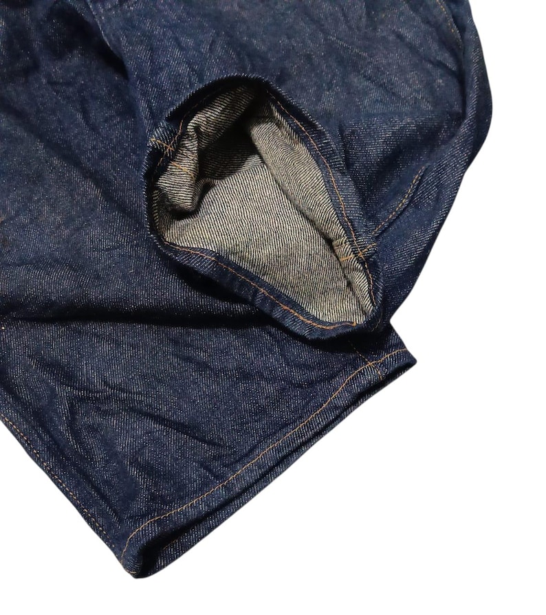 May include: Close-up of dark blue denim fabric, showcasing the texture and stitching details. The image highlights the folded hem of a pair of jeans, revealing the lighter interior fabric. The overall aesthetic suggests a focus on denim apparel.