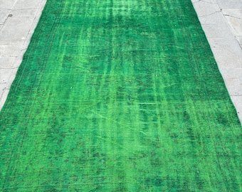 Vintage Rug, Turkish Rug, 6x9 Large Rugs, Antique Rugs, Rugs For Living Room, 5.8x8.8 ft Green Rug, Hand-Knotted Overdyed Rug, Wool Rug,
