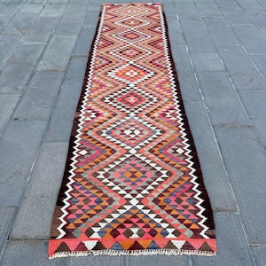 Vintage Kilim, Turkish Kilim, Runner Kilim, Anatolian Kilim, Rugs For Corridor, 2.8x11.5 ft Purple Kilim, Colorful Herki Rug, Aztec Wool Rug