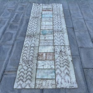 Turkish Rug, Vintage Rug, 3x8 Runner Rugs, Patchwork Rug, Antique Rugs, Rugs For Kitchen, 2.9x7.9 ft Beige Rug, Vintage Oushak Wool Rug,