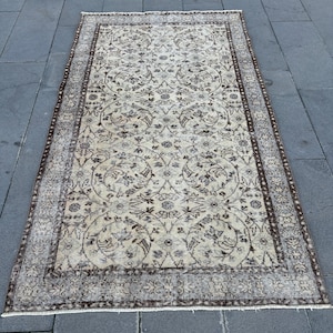Vintage Rug, 4x7 Area Rug, Turkish Rug, Antique Rug, Rugs For Dining Room, 3.9x6.9 ft Beige Rug, Neutral Vintage Oushak Rug, Anatolian Rug,