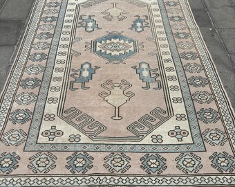 6x8 Large Rug, Turkish Rug, Vintage Rug, Muted Anatolian Rugs, Rugs For Salon, 5.3x7.7 ft Beige Rug, Floor Rugs, Aztec Rug, Wool Rug,
