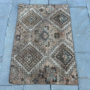 Turkish Rug, Vintage Rug, 3x4 Small Rugs, Antique Rugs, Rugs For Bathroom, 2.6x3.9 ft Brown Rug, Rustic Turkish Rug, Wool Anatolian Rug,
