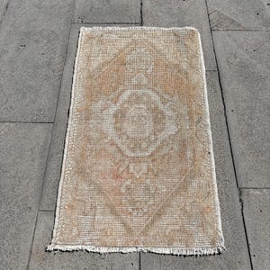 Turkish Rug, Vintage Oushak Rug, Small Rug, Beige Rug, 2x3 ft, Handwoven Rug, Bohemian Decor, Antique Style Rug, Floor Carpet, Home Decor