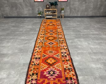 ヴィンテージ トルコ製ランナーラグ 79 x 314 cm 3 x 10フィート