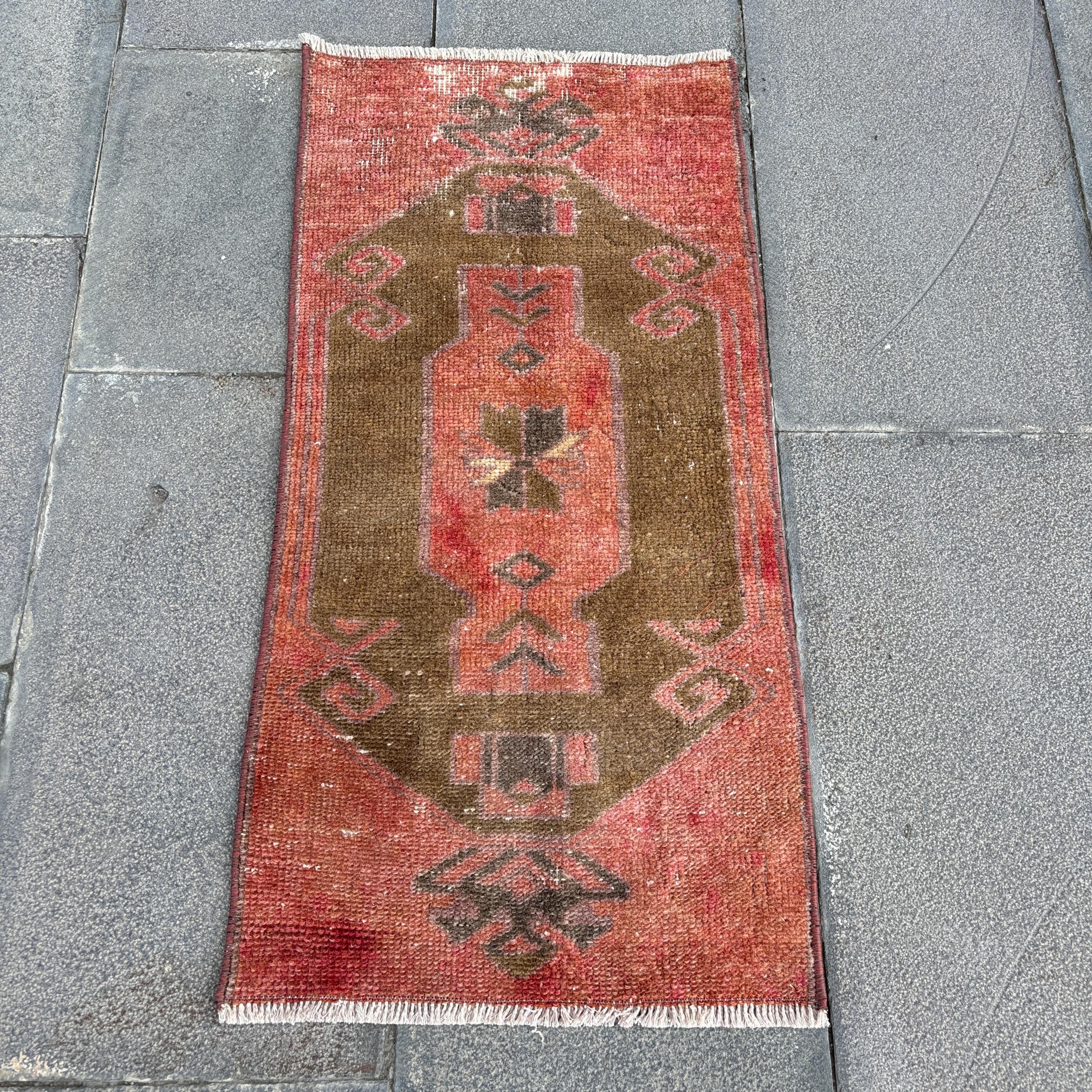 Vintage Turkish Rug, 1x3 Ft Rug, Small Runner, 40x84cm Distressed