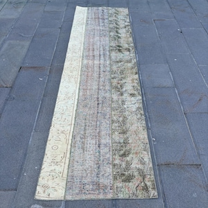 Vintage Rug, Turkish Rug, Patchwork Rug, 2x9 Runner Rugs, Antique Rugs, Rugs For Hallway, 2.5x8.8 ft Green Rug, Colorful Vintage Oushak Rug,
