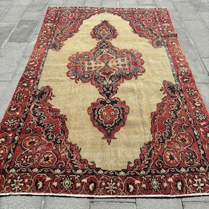 Vintage Rug, 6x10 Large Rugs, Turkish Rug, Anatolian Rug, Rugs For Dining Room, 6x10 ft Beige Rug, Decorative Bedroom Rug, Large Wool Rug,