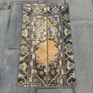 Vintage Turkish Rug 1.6x2.8 ft, Blue Oushak Patchwork Rug
