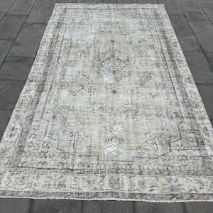 6x10 Large Rug, Vintage Rug, Turkish Rug, Anatolian Rugs, Rugs For Salon, 5.2x9.1 ft Beige Rug, Oushak Rug With Geometric Patterns,