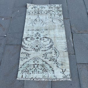 Vintage Teppich, Türkischer Teppich, 700x1200, Anatolischer Teppich, Beiger Teppich für Badezimmer, 6x100 Wollteppich, Wollteppich mit Quasten, Türteppich