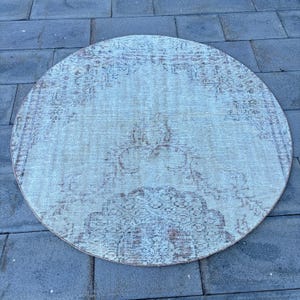 Turkish Rug, Vintage Rug, Round Rug, 5x5 Area Rug, Faded Oushak Rugs, Rugs For Kitchen, 4.9x4.9 ft Green Rug, Soft Washable Wool Rug,