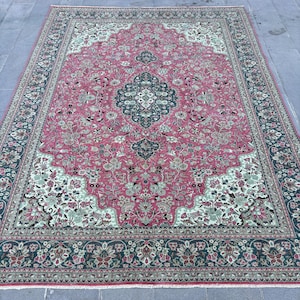 Alfombra turca vintage de 8x10,8 pies, alfombra extragrande, alfombra de lana roja.