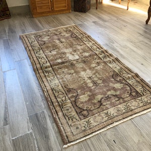 Turkish Vintage Rug, Brown Cotton Rug
