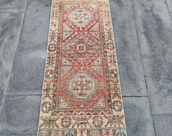 Buy Vintage Rug, 1.6x4.3 Ft Turkish Rug, Red Gray Solid Wool Rug