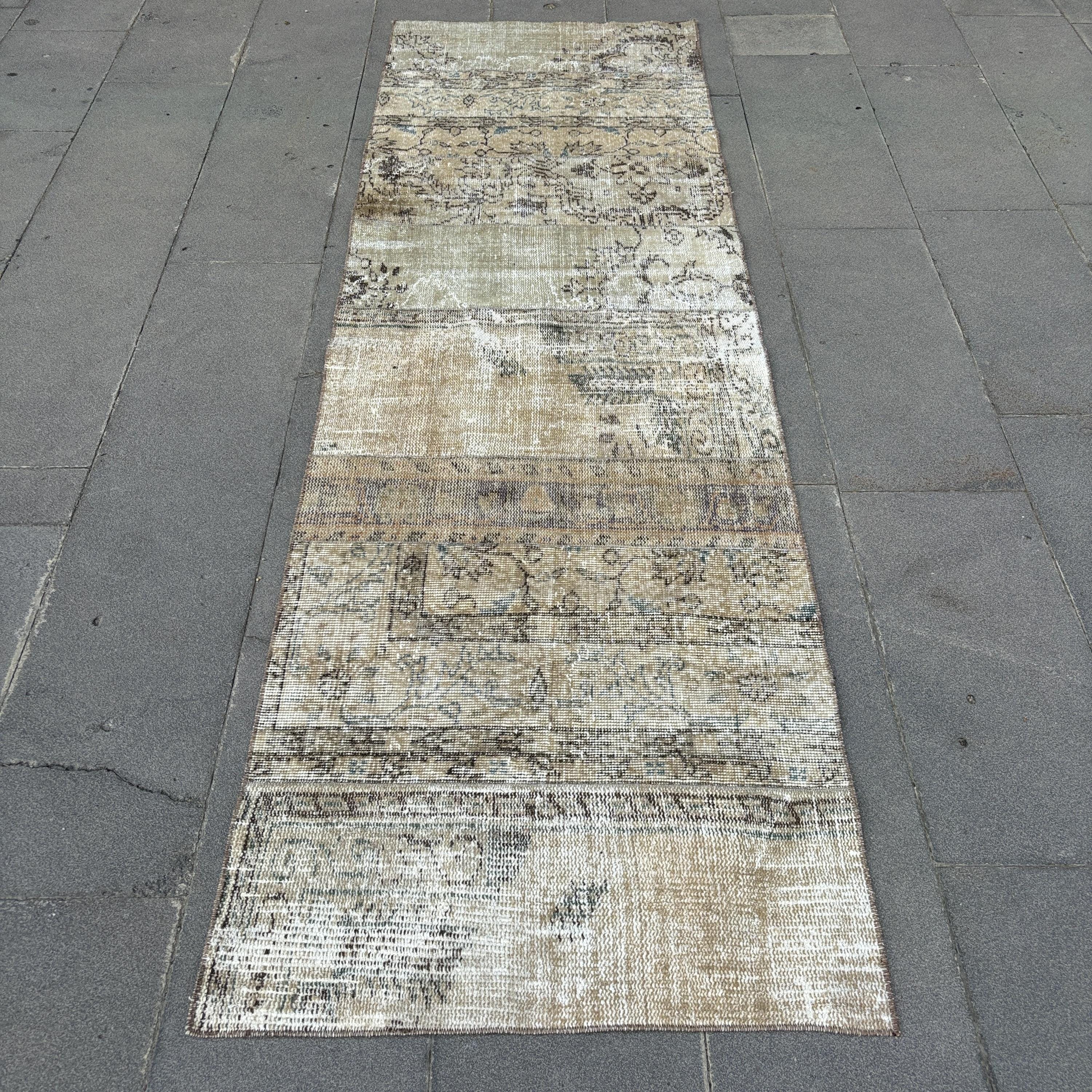 Patchwork Rug, Vintage Rug, 3x9 Runner Rugs, Turkish Rug, Antique Rug, Rugs For Kitchen, 2.6x8.3 ft Beige Rug, Vintage Ousahk Rug, Wool Rug,