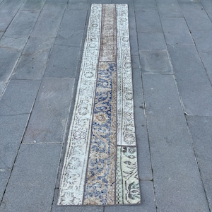 Vintage Rug, Turkish Rug, Patchwork Rug, 2x8 Runner Rugs, Anatolian Rug, Rugs For Corridor, 1.6x8.5 ft Beige Rug, Hand-Knotted Wool Rug,