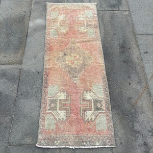 2x4 Small Rug, Turkish Rug, Vintage Rug, Anatolian Rug, Rugs For Bathroom, 1.5x4 ft Pink Rug, Wool Rug, Front Door Rug, Oushak Rug,