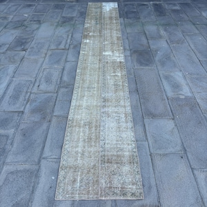 Vintage Rug, Patchwork Rug, 2x14 Runner Rug, Turkish Rug, Muted Oushak Rug, Rugs For Stair, 2.1x14.1 ft Green Rug, Oriental Rug, Wool Rug,