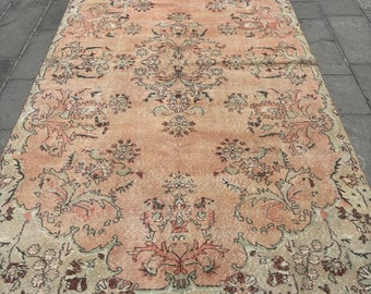 Vintage Rug, Turkish Rug, 6x10 Large Rug, Oushak Rug, Antique Rug, Rugs For Dining Room, 5.7x9.8 ft Pink Rug, Anatolian Rug, Salon Rug,