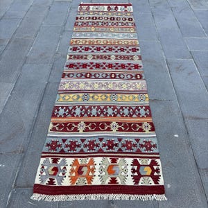 2.7x9.5 ft Turkish Rug, Vintage Rug, Red Bordered Wool Rug
