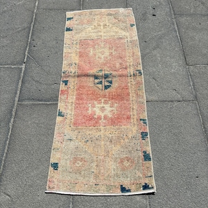 Turkish Rug, Vintage Rug, 2x4 Small Rug, Antique Anatolian Rugs, Rugs For Entry, 1.5x3.6 ft Pink Rug, Home Decor Rug, Turkish Rug Small,