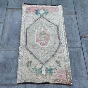Turkish Rug, Vintage Rug, 2x3 Small Rug, Muted Oushak Rugs, Rugs For Bathroom, 1.7x3.2 ft Green Rug, Hand-Knotted Oriental Rug, Wool Rug,