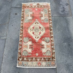 Vintage Rug, Turkish Rug, 2x4 Small Rug, Oushak Rug, Rugs For Entry, 1.4x3.1 ft Pink Rug, Wool Rug, Vintage Decor, Anatolian Rug,