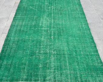 Vintage Rug, 6x9 Large Rug, Turkish Rug, Overdyed Oushak Rug, Rugs For Salon, 5.5x8.7 ft Green Rug, Neutral Anatolian Rug, Large Vintage Rug