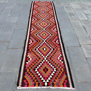 Vintage Kilim, Turkish Kilim, Runner Kilim, Decorative Kilim, Rugs For Stair, 2.8x11.3 ft Purple Kilim, Colorful Kilim, Wool Herki Kilim,