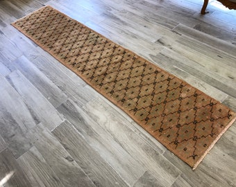 Turkish Runner rug,Orange rug,Corridor rug,Oushak rug,Vintage rug,Decorative rug,Bohemian rug,Oriental rug,Office decor rug, 1.8x8.9 Ft