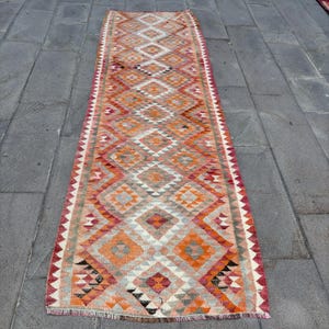 Alfombra turca de 2,9 x 9,1 pies, alfombra de lana vintage roja del suroeste.