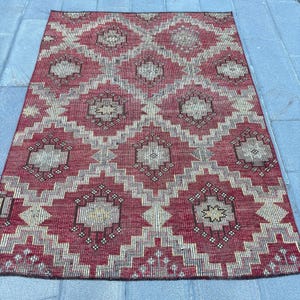 Area Kilim, Embroidered Turkish Kilim, Vintage Kilim, Anatolian Kilim, Rugs For Salon, 5.2x7.1 ft Pink Kilim, Vintage Wool Rug With Tassels