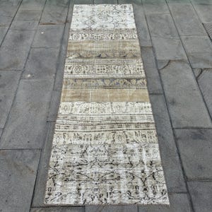 Patchwork Rug, 2.3x7.6 ft Turkish Rug, Beige Patchwork Rug Wool