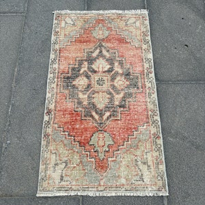 2x3 Small Rug, Vintage Rug, Turkish Rug, Antique Rug, Rugs For Entry, 1.5x2.7 ft Orange Rug, Faded Oushak Rugs, Handmade Bath Mat,