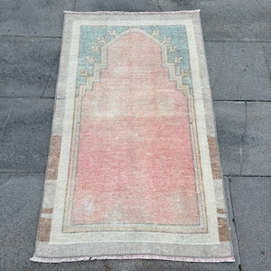 Vintage Rug, 2x4 Small Rug, Turkish Prayer Rug, Oushak Rug, Rugs For Gift, 2x3.3 ft Pink Rug, Anatolian Wool Rug, Decorative Anatolian Rug,
