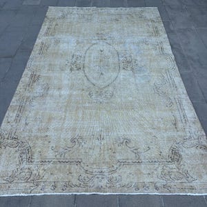 Turkish Rug, Vintage Rug, 6x10 Large Rugs, Muted Anatolian Rugs, Rugs For Salon, 5.9x10 ft Beige Rug, Antique Wool Rug, Organic Boho Rug,