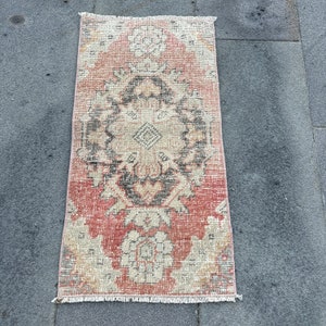 Turkish Rug, 2x3 Small Rug, Vintage Rug, Oushak Rugs, Rugs For Entry, 1.2x2.5 ft Orange Rug, Home Decor Rugs, Bathroom Rug, Wool Rug,