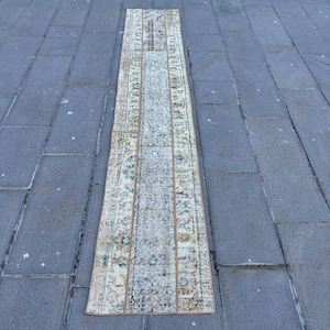 Turkish Rug, Patchwork Rug, 2x10 Runner Rug, Vintage Rug, Muted Anatolian Rug, Rugs For Corridor, 1.6x9.5 ft Beige Rug, Rustic Turkish Rug,