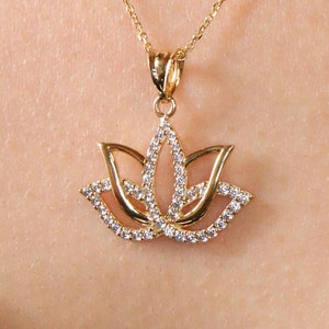 Lotus Blume Halskette, 14K Gold, Eleganter Schmuck, Zierliche Anhänger, Geschenk für Sie, Blumen Charme