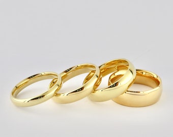 Aliança de casamento em ouro maciço 14K: anel clássico com ajuste confortável e cúpula
