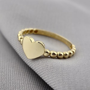 Solid Gold Heart Ring, Love Ring,14K Gold Ring, Yellow Gold, Minimal Ring, Gift For Her, Stacking Rings, Mini Dainty Heart, Birthday Gift