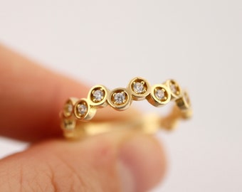 14K Gold Zick-Zack-Ring mit Zirkon: Zierliches Minimalistisches Band