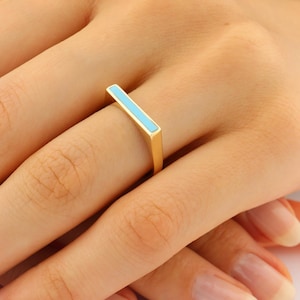 14K Gold Turquoise Enamel Ring | Minimalist Gold Ring | Stackable Jewellery | Dainty Gold Band