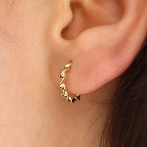 14K Gold Twisted Hoop Earrings, Solid Gold Rope Hoops, Elegant Minimalist Chunky Hoops, 14K Gold Statement Earrings