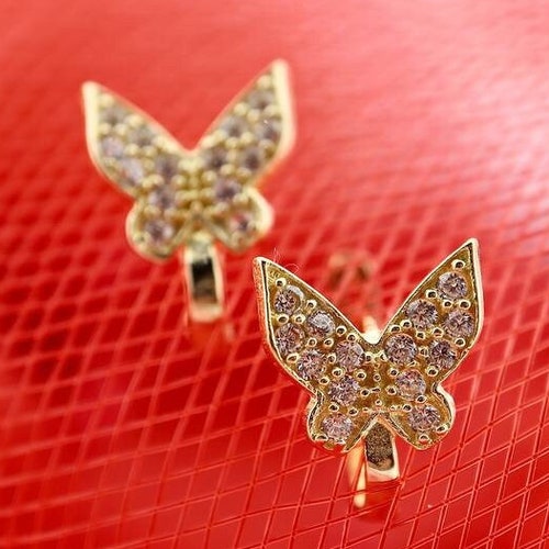 14k Gold Butterfly Earrings Solid Gold Studs Big Gold Etsy Israel